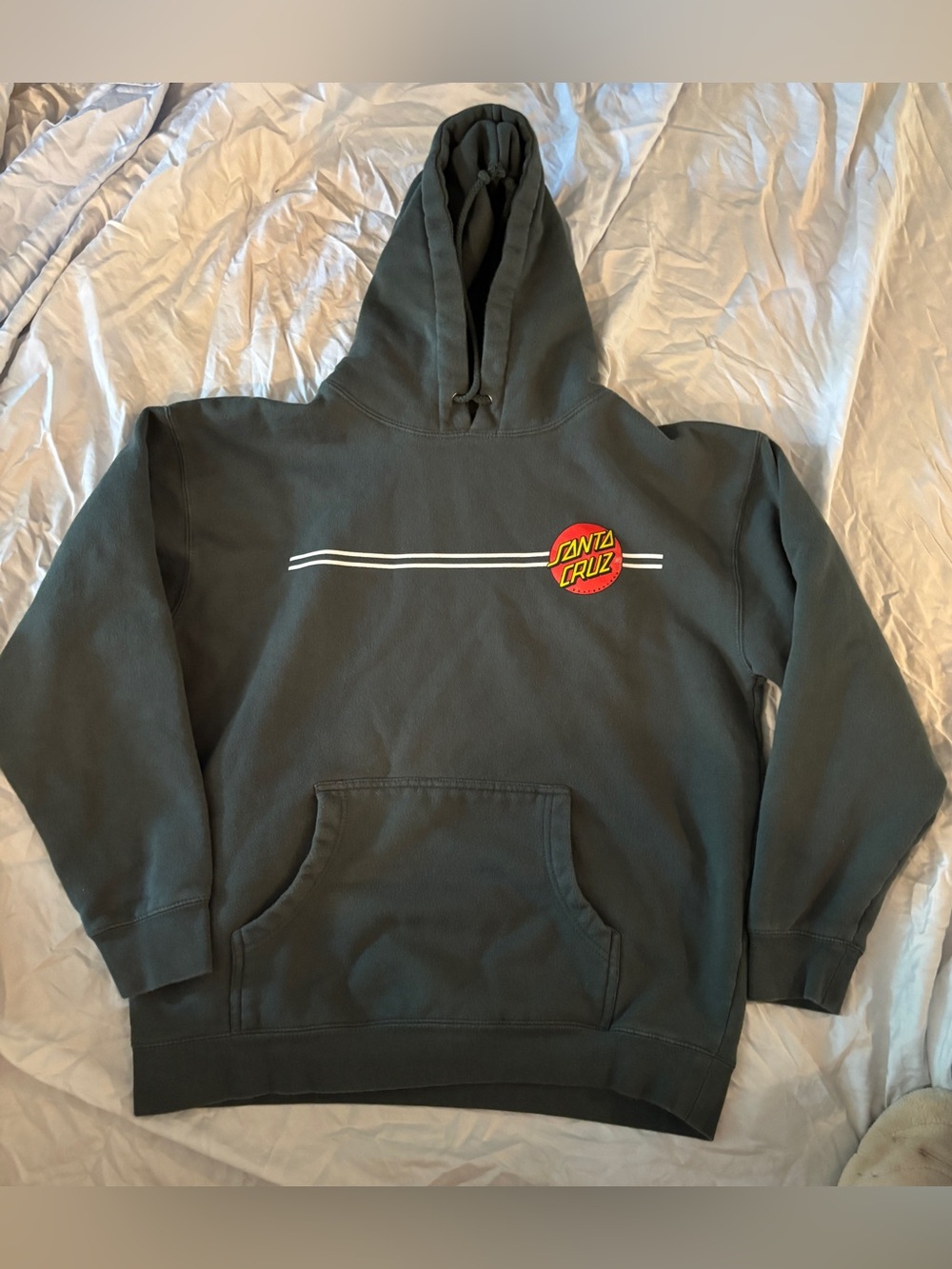 Santa Cruz Skateboards Dark Green Hoodie with White Stripe and Red Logo